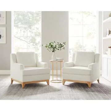 VANOMi Oversized Accent Chair, Modern Boucle Armchair with Wood Legs, Modern Reading Chair with Thick Cushion, Comfy Chairs for Living Rooms, Bedrooms, Reading nooks and Apartments