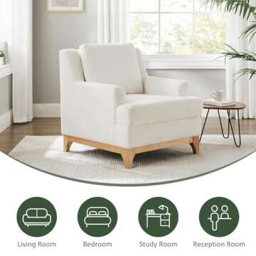 VANOMi Oversized Accent Chair, Modern Boucle Armchair with Wood Legs, Modern Reading Chair with Thick Cushion, Comfy Chairs for Living Rooms, Bedrooms, Reading nooks and Apartments