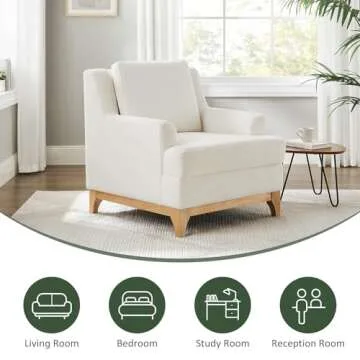 VANOMi Oversized Accent Chair, Modern Boucle Armchair with Wood Legs, Modern Reading Chair with Thick Cushion, Comfy Chairs for Living Rooms, Bedrooms, Reading nooks and Apartments