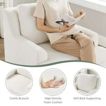 VANOMi Oversized Accent Chair, Modern Boucle Armchair with Wood Legs, Modern Reading Chair with Thick Cushion, Comfy Chairs for Living Rooms, Bedrooms, Reading nooks and Apartments