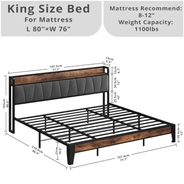 LIKIMIO King Size Bed Frame with Storage and Charging Station