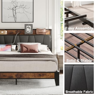 LIKIMIO King Size Bed Frame with Storage and Charging Station