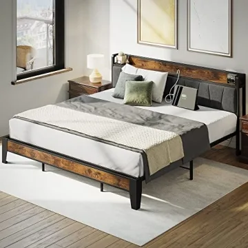 LIKIMIO King Size Bed Frame with Storage and Charging Station