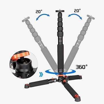 Koolehaoda 6-Section Aluminum Monopod & Tripod Base - 18-69inch