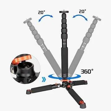 Koolehaoda 6-Section Aluminum Monopod & Tripod Base - 18-69inch