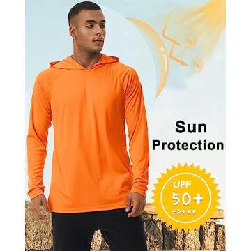 BIYLACLESEN Dry Fit Long Sleeve Shirts Men UV Protection Running Shirts Lightweight Long Sleeve T-Shirt Active Athletic Shirts Breathable T-Shirts Orange