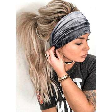 Tobeffect Headbands for Women African Wide Tie Dye Knotted Hairbands Workout Yoga Sport Head Wraps Hair Accessories 6 Packs