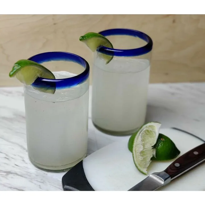 Hand Blown Mexican Glasses Set of 6 with Blue Rims