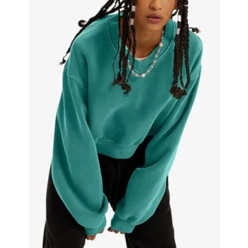 Hatant Sweatshirt for Women Acid Wash Athletic Hoodies Heritage Fleece V-neck Long Sleeve Hoodie Y2K Crop Pullover Women Sweatshirt Cotton Fleece Lined Hoodies Workout Pullover Shirt Emerald Green-M