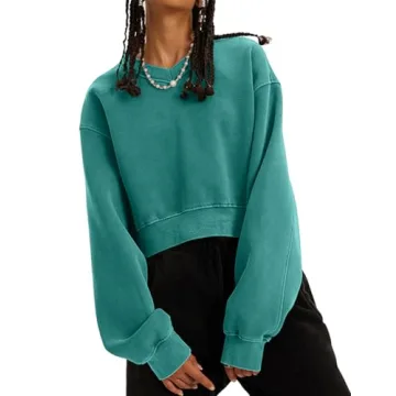 Hatant Sweatshirt for Women Acid Wash Athletic Hoodies Heritage Fleece V-neck Long Sleeve Hoodie Y2K Crop Pullover Women Sweatshirt Cotton Fleece Lined Hoodies Workout Pullover Shirt Emerald Green-M