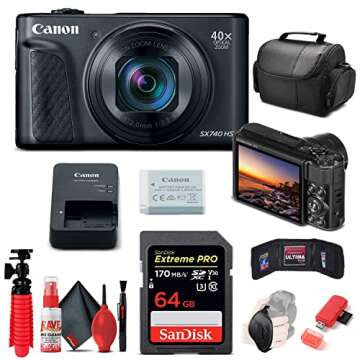 Canon PowerShot SX740 HS Camera Bundle | 40x Zoom, 4K Video, and Accessories
