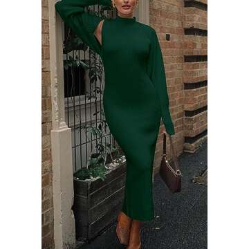PRETTYGARDEN Womens Fall 2 Piece Outfits Bodycon Maxi Tank Pullover Sweater Dress And Long Sleeve Cropped Cardigan Knit Sets (Dark Green,Small)