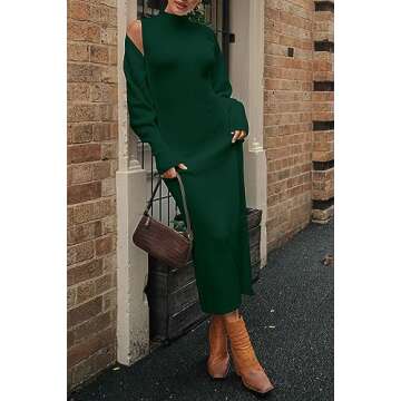PRETTYGARDEN Womens Fall 2 Piece Outfits Bodycon Maxi Tank Pullover Sweater Dress And Long Sleeve Cropped Cardigan Knit Sets (Dark Green,Small)