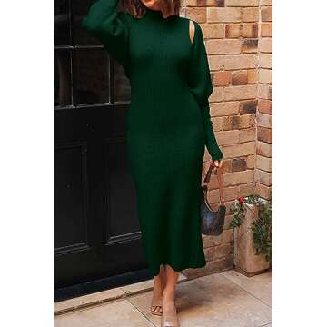 PRETTYGARDEN Womens Fall 2 Piece Outfits Bodycon Maxi Tank Pullover Sweater Dress And Long Sleeve Cropped Cardigan Knit Sets (Dark Green,Small)