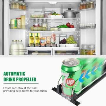 LAISGOO Drink Organizer for Fridge, 5 Rows Self-Pushing Soda Can Dispenser for Refrigerator with Pus...