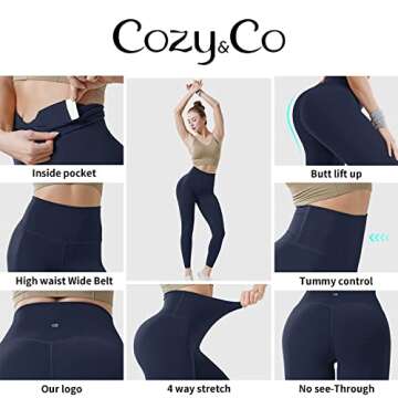 COZY&CO Yoga Pants Workout Leggings for Women Buttery Soft Tummy Control High Waisted Non See Through with Inner Pocket True Navy