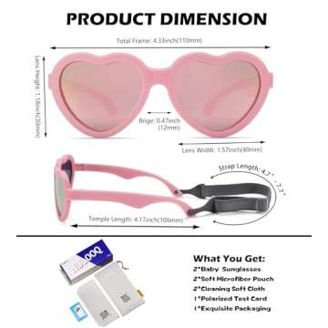 NULOOQ Flexible Heart Shaped Baby Polarized Sunglasses with Strap Adjustable Toddler & Infant Age 0-24 Months (White/Purple Red Mirrored + Pink/Pink Mirrored) - 2 Pack