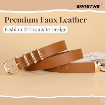 SANSTHS Fashion Leather Belts for Women, Womens Belts with Gold Buckle for Dresses Jeans Coats
