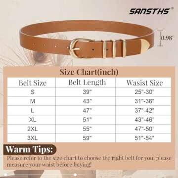 SANSTHS Fashion Leather Belts for Women, Womens Belts with Gold Buckle for Dresses Jeans Coats