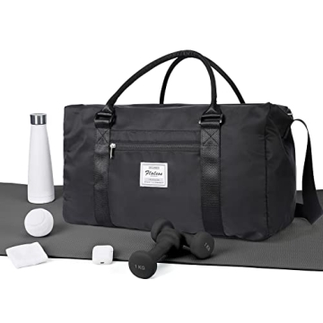 Black Large Gym Travel Duffle Bags for Womens Mens, Waterproof Carry on Duffel Bag with Luggage Slee...