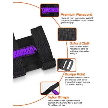 Savadicar 4 x Roll Bar Grab Handles Grip Handle for Jeep Wrangler YJ TJ JK JKU JL JLU & Gladiator JT 1987-2023, Interior Accessories, Purple