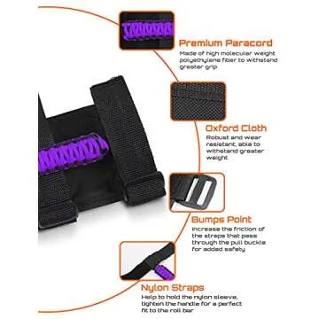 Savadicar 4 x Roll Bar Grab Handles Grip Handle for Jeep Wrangler YJ TJ JK JKU JL JLU & Gladiator JT 1987-2023, Interior Accessories, Purple