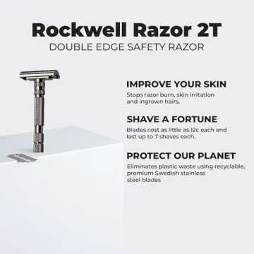Rockwell T2 | Twist-To-Open (TTO) Double-Edge Safety Razor | Full Metal | Includes 5 Fully Recyclable Stainless Steel Blades (Gunmetal Chrome)