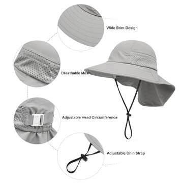 Muryobao Toddler Kids Girls Boys Sun Hat Summer UPF 50+ Protection Caps Wide Brim Neck Flap Beach Play Hats Age 1-7 Years