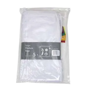MESH PRODUCE BAGS By Spigo Reusable and Washable with Color Coded Tags, Ideal for Grocery Shopping, Making Nut Milk, Washing and Storing Fruits and Vegetables, 5 Count, 12x14 Inches