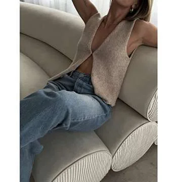 Women Vintage Crochet Vest Tank Top Y2k Sleeveless V Neck Knit Open Front Crop Top Streetwear