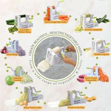 Brieftons 7-Blade Vegetable Spiralizer: Strongest-Heaviest Spiral Slicer, Best Veggie Pasta Spaghetti Maker for Low Carb/Paleo/Gluten-Free Meals, With Container, Lid, Blade Caddy & 4 Recipe Ebooks