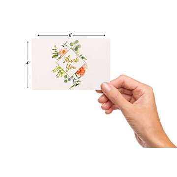 40 Floral & Gold Thank You Cards | Thank You Notes Bulk Box Set with Kraft Envelopes & Stickers | Large 4 x 6" White Greeting Cards Blank Inside | For Wedding, Graduation, Men & Women Sympathy