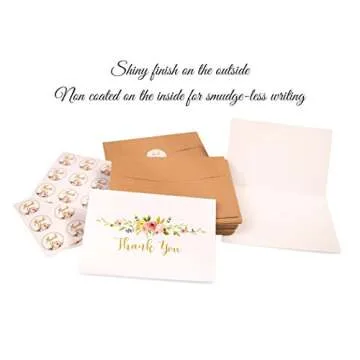 40 Floral & Gold Thank You Cards | Thank You Notes Bulk Box Set with Kraft Envelopes & Stickers | Large 4 x 6" White Greeting Cards Blank Inside | For Wedding, Graduation, Men & Women Sympathy