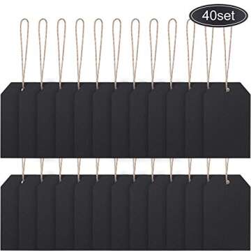 40 Pieces Mini Chalkboard Tags Christmas Stockings Tags Small Wooden Hanging Buffet Food Labels Name Tags Double Sided Erasable Chalkboard Signs with String Twine for Gift DIY Craft(Black)