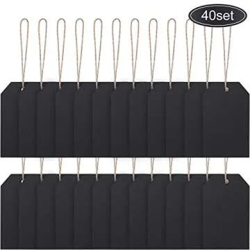 40 Pieces Mini Chalkboard Tags Christmas Stockings Tags Small Wooden Hanging Buffet Food Labels Name Tags Double Sided Erasable Chalkboard Signs with String Twine for Gift DIY Craft(Black)