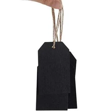 40 Pieces Mini Chalkboard Tags Christmas Stockings Tags Small Wooden Hanging Buffet Food Labels Name Tags Double Sided Erasable Chalkboard Signs with String Twine for Gift DIY Craft(Black)