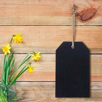 40 Pieces Mini Chalkboard Tags Christmas Stockings Tags Small Wooden Hanging Buffet Food Labels Name Tags Double Sided Erasable Chalkboard Signs with String Twine for Gift DIY Craft(Black)