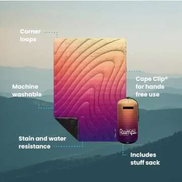 Rumpl Original Puffy Blanket - Warm Puffy Camping Blanket, 100% Recycled Polyester Insulation, Lightweight, Packable, Water-Resistant, Outdoor Puffer Blanket, 52"x75", V1, Dawn Pixel Fade