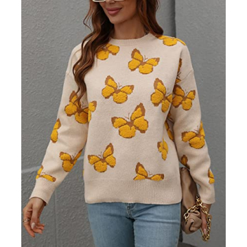 JUNBOON Women's Cozy Oversized Print Sweater