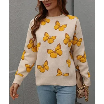 JUNBOON Women's Cozy Oversized Print Sweater