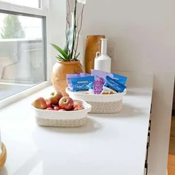 NaturalCozy 5-Piece Rectangle Storage Basket Set- Natural Cotton Rope Woven Baskets for Organizing! Small Basket for Montessori, Baby Nursery, Dog Toy Baskets, Cat Toy Box, Bathroom Organization Bin