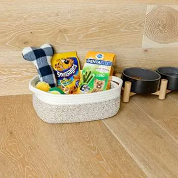 NaturalCozy 5-Piece Rectangle Storage Basket Set- Natural Cotton Rope Woven Baskets for Organizing! Small Basket for Montessori, Baby Nursery, Dog Toy Baskets, Cat Toy Box, Bathroom Organization Bin