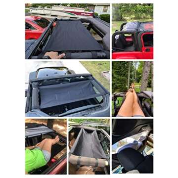 CheroCar Car Roof Sunshade Bikini Top Sun Shade for Jeep Wrangler Unlimited Accessories 1987-2020 YJ, TJ, LJ, JK, JKU, JL, JLU, for Jeep Gladiator JT 2020, Black Decoration