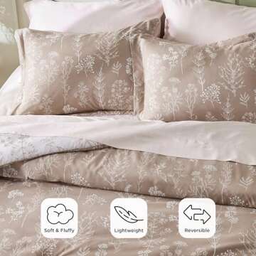Bedsure California King Comforter Set - Light Taupe Bed Set, 3 Pieces Cute Floral Bedding, 1 Soft Reversible Botanical Flowers Comforter and 2 Pillow Shams