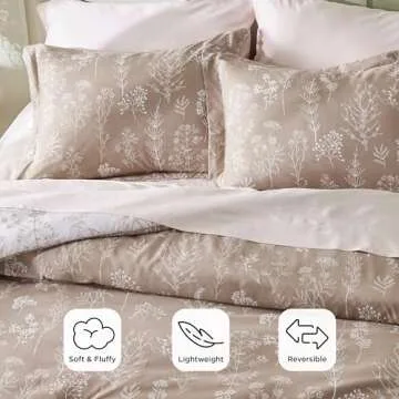 Bedsure California King Comforter Set - Light Taupe Bed Set, 3 Pieces Cute Floral Bedding, 1 Soft Reversible Botanical Flowers Comforter and 2 Pillow Shams