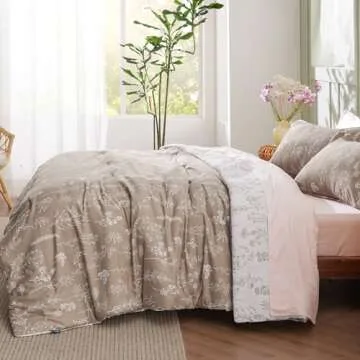 Bedsure California King Comforter Set - Light Taupe Bed Set, 3 Pieces Cute Floral Bedding, 1 Soft Reversible Botanical Flowers Comforter and 2 Pillow Shams