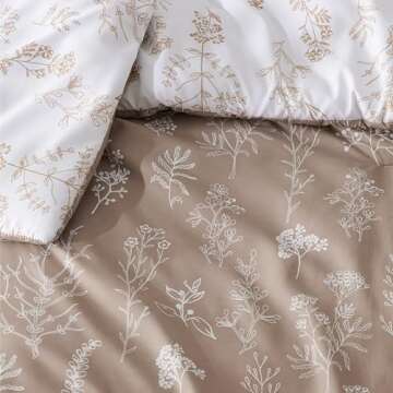 Bedsure California King Comforter Set - Light Taupe Bed Set, 3 Pieces Cute Floral Bedding, 1 Soft Reversible Botanical Flowers Comforter and 2 Pillow Shams