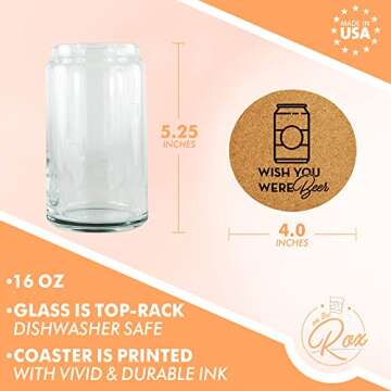 On The Rox Drinks Beer Can Glasses Set of 4- Can Shaped Beer Glass Cups - Holds 16 Oz- Cork Coasters Included in Set- Soda Pop Can Shaped Beer Glasses are Nucleated for Better Tasting Beer