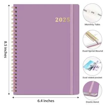 2025 Planner, Weekly and Monthly Calendar Planner Book, January 2025 - December 2025, HardCover Planner 2025 with Monthly Tabs, Notes Pages, Spiral Bound, Inner Pocket, A5 (6.4" x 8.5") - Purple