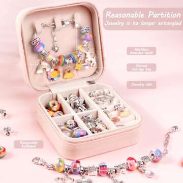 UFU Charm Bracelet Making Kit Girls Beads for Jewelry Making Kit, Unicorns Arts Crafts Gifts Set for Teen Girls Age 5 6 7 8-12, with a Portable Bracelet Organizer Box